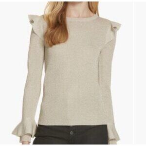 Alice + Olivia Gold Sparkle Long Sleeves Shirt With Ruffles Sz S Top Sweater